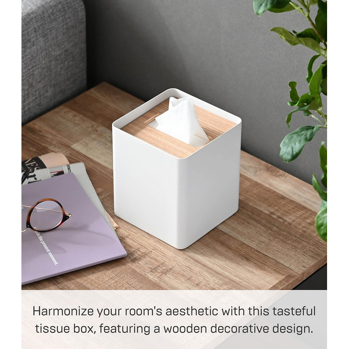Yamazaki 5180 RIN Tissue Case Square, White, Steel/Wood, 13 x 13 x 15.5 cm