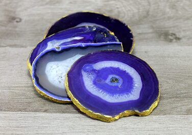 Natural agate coasters, for bar, beer, coffee, tea, set of 4, perfect table accessory, tableware (Blue)