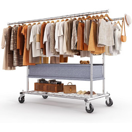 Вішалка для одягу HOKEEPER на коліщатках, вантажопідйомність 204 кг, висувна штанга для одягу