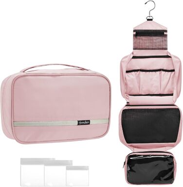 Розкладний органайзер для туалетних аксесуарів у подорожах для чоловіків та жінок, велика місткість, 4 відділення, рожевий колір