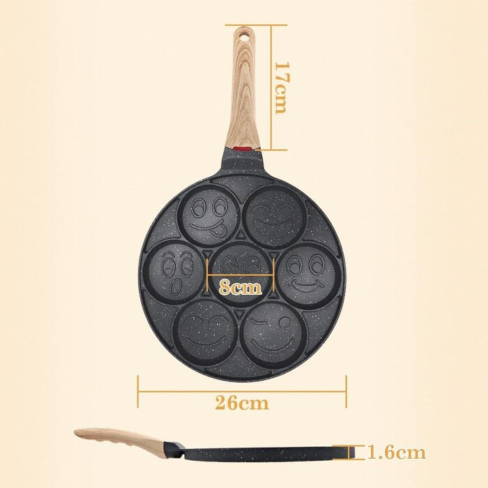 Пательня для млинців Smiley 7 отворів 26 см, антипригарна, для газової плити, чорна