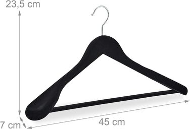 Relaxdays Velvet Clothes Hangers, 10-Piece Set, Wide Shoulders, Hanger with Trouser Bar, 360° Swivel Hook, Suit Hanger, Black
