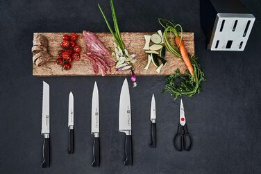 ZWILLING Vier Sterne Self-Sharpening Knife Block Set - 7 Piece German Stainless Steel Knife Set with Scissors & Black Handles