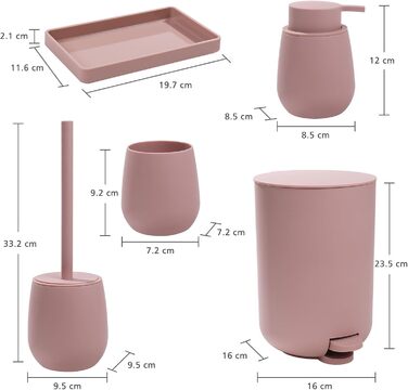 Набір для ванної кімнати AJEUNGAIN (5 предметів) сірий, сучасний органайзер, комплект сміттєвий контейнер, тримач для щітки, дозатор мила та стакан для зубної пасти, піднос (Рожевий)