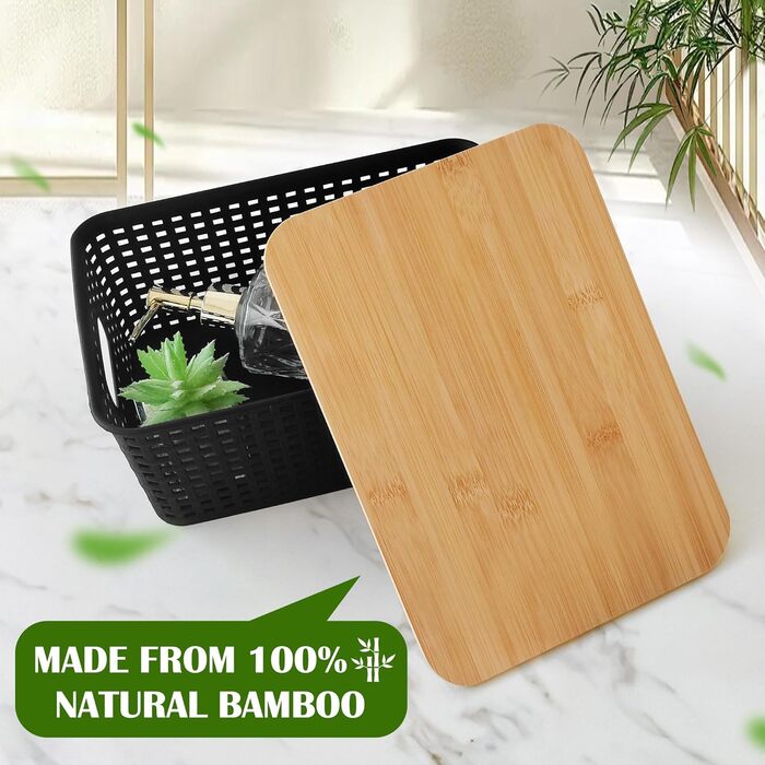 Storage Box with Bamboo Lid Small 3 Pack 5L Storage Box Bathroom Box with Lid Black Bathroom Organizer 25x18x10cm Plastic Box Kitchen Storage Boxes Baskets Containers Stackable Boxes