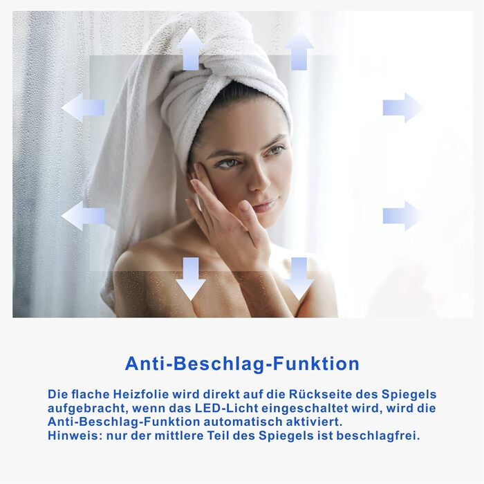 Дзеркало для ванної кімнати AQUABATOS з підсвічуванням 100x70 см LED з антизапарюванням, сенсорним вимикачем, 3 кольорами світла та регулюванням яскравості