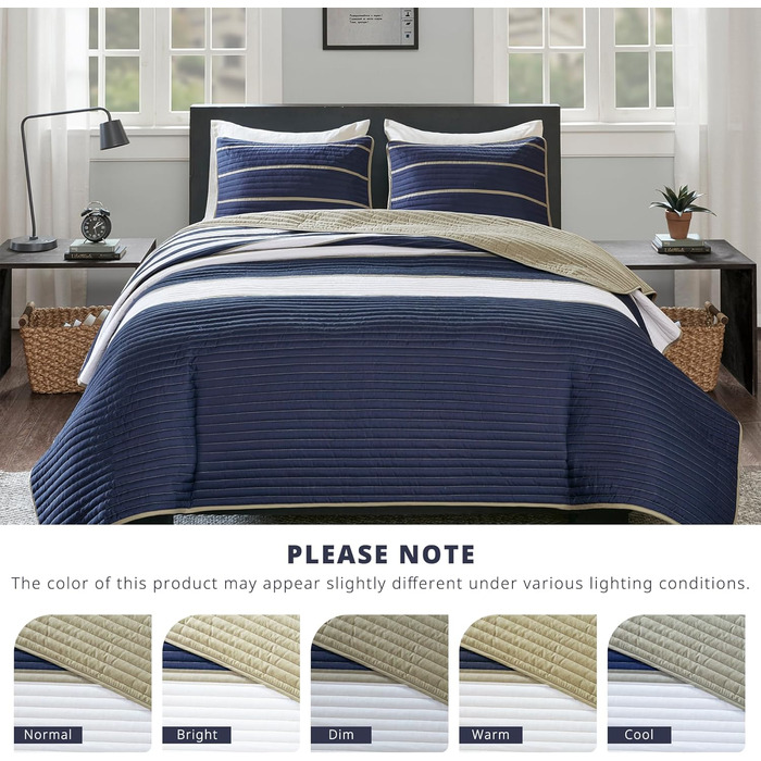 Комплект постільної білизни Comfort Spaces Verone, 2-елементний: ковдра та покривало, мікрофібра, смугастий, гіпоалергенний, блакитно-білий, Twin/Twin XL