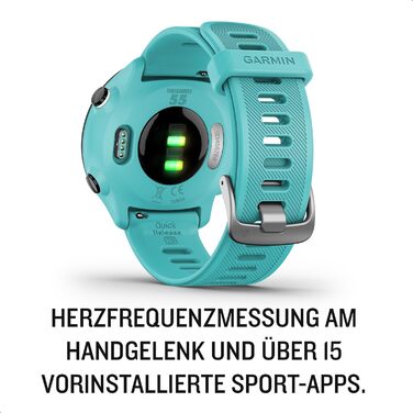 Garmin Forerunner 55 – GPS-годинник для бігу з кольоровим дисплеєм, що завжди активний, щоденними рекомендаціями тренувань, прогнозом часу пробіжки, спортивними функціями та до 14 днів роботи від акумулятора (Блакитний, Single)