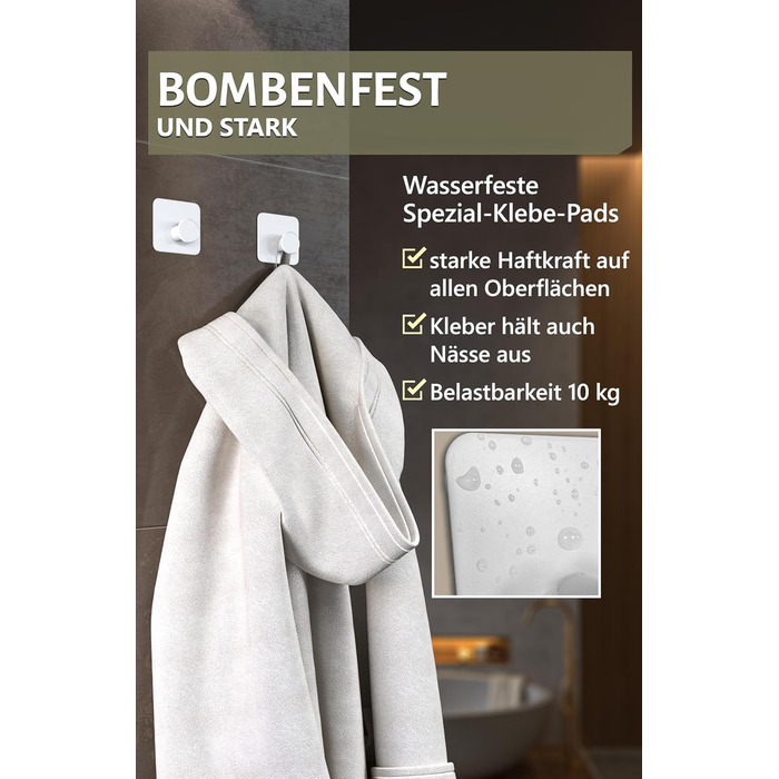 Набір гачків для рушників 4smile (6 шт.) без свердління, білий - самоклеючі гачки для ванної кімнати, сучасний дизайн