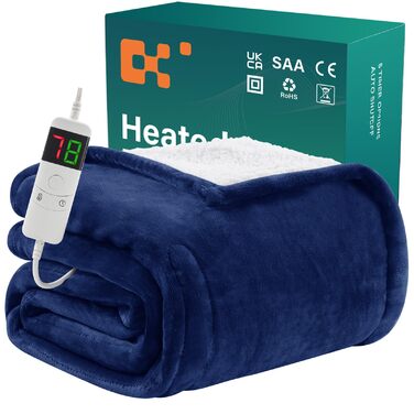 Електрична ковдра BOMOVA з автовимкненням, плюшева ковдра для дому, 10 температурних режимів, таймер, подарунок для жінок, блакитна, 130x180 см