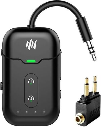 Bluetooth-адаптер 2-в-1 для літака (трансмітер та ресивер) з підтримкою aptX, роз'єм 3.5 мм Jack, версія 5.4, чорний