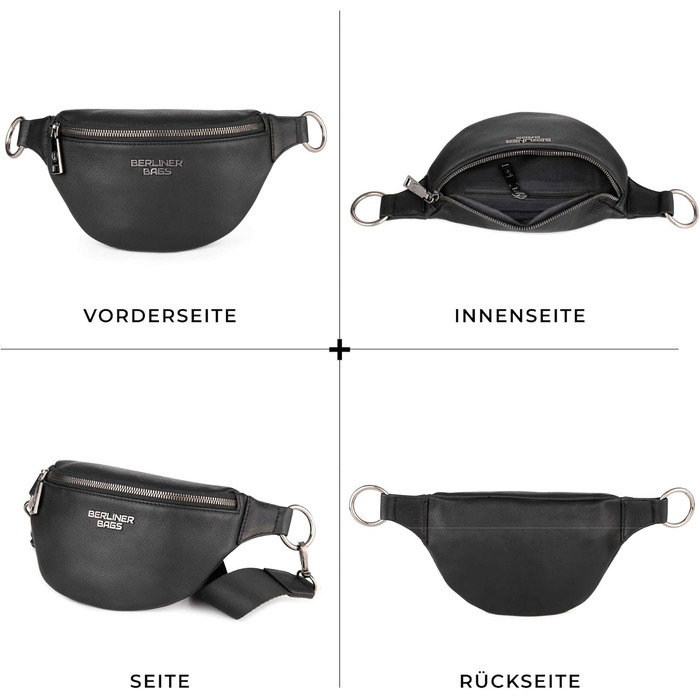 Berliner Bags преміум поясна сумка Mona з натуральної шкіри, через плече, кросбоді, чорна, M