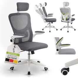 Офісний стілець Juskys Baltimore з роликами та підлокітниками - ергономічний, регульований по висоті - для кабінету, поворотний - сірий