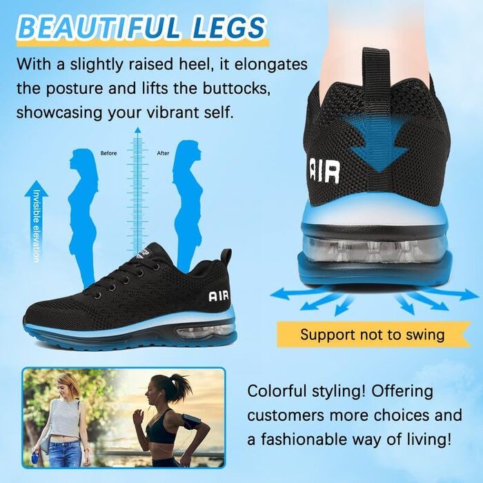 Жіночі кросівки для бігу та фітнесу. Зручні, дихаючі, з амортизацією. Розмір 36 EU, чорно-білі