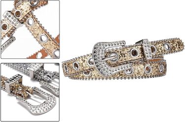 Жіночий пояс Fenteer з стразами, джинсовий, з пряжками, шкіряний, 3,5 см (Золотий, 2,4 см)