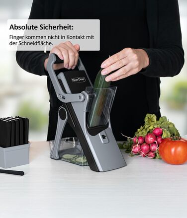 Nicer Dicer Mandoline Vegetable Chopper - 12-Piece Set with Interchangeable Blades - Vegetable Slicer, Julienne Cutter, Cucumber Slicer for Kitchen - Turquoise/Green (Black/Gray)