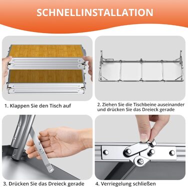 Складний кемпінговий стіл FUNYKICH 116x40x26 см, жовтий - алюмінієвий, MDF стільниця, з сумкою для перенесення