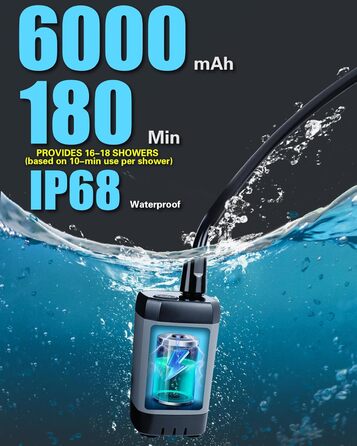 Переносний душ Bevilu для кемпінгу, 6000mAh, з цифровим дисплеєм потужності та температури, для пляжу, подорожей, піших прогулянок