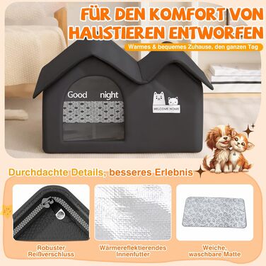 Зручне котяче будиночок ALLSOPETS для вулиці: водонепроникне собаче житло, тепле ізольоване притулок для тварин з подвійним дахом (чорний)