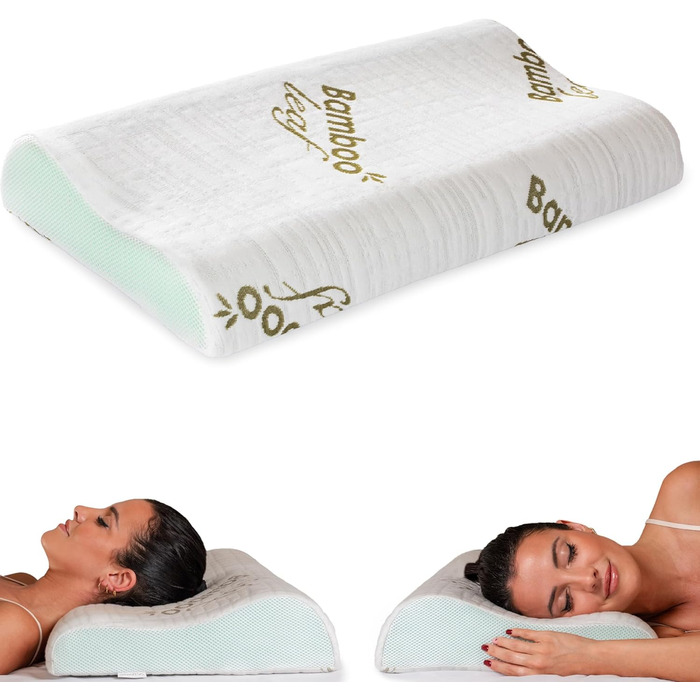 Flowen Orthopedic Neck Pillow Memory Foam Head Pillow Neck Pillow Ergonomic for Bed Helps with Neck Pain and Neck Support Pillow with Aloe Vera Treatment Washable Bamboo Cover