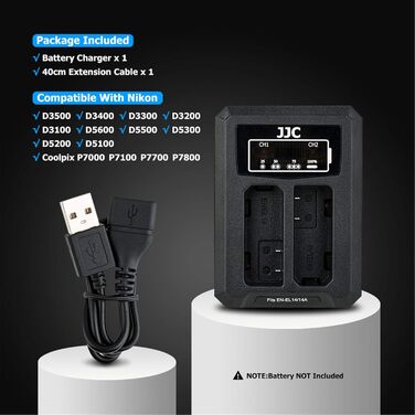 Подвійний USB зарядний пристрій для камер Nikon (D5600, D5500, D5300, D5200, D5100, D3500, D3400, D3300, D3200, D3100, DF) - сумісний з акумуляторами EN-EL14/EN-EL14A
