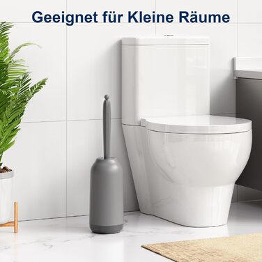 Силіконова щітка для унітазу HAMITOR з тримачем: гнучка щітка для унітазу з очищувачем країв - швидковисихаючий набір щіток для унітазу з тримачем для аксесуарів у ванну кімнату, підвісна щітка для унітазу сірого кольору, без свердління, 1 шт.