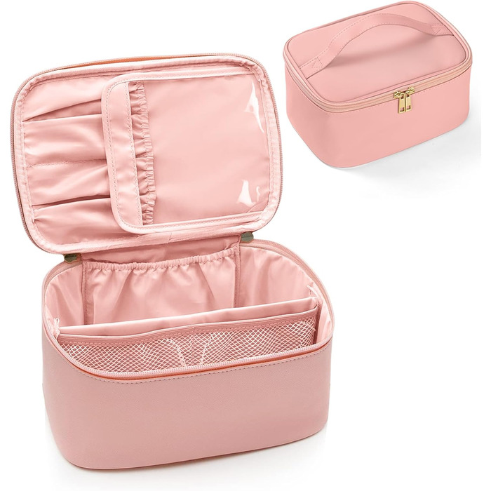 Велика косметичка для жінок, дорожня косметичка, косметичка з ручкою та роздільниками, водонепроникна косметичка для дівчат (#3 Рожева)