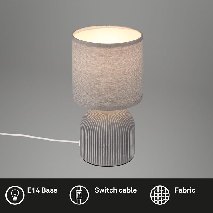 Торшер BRILONER з тканинним абажуром, вимикачем на кабелі, керамічним цоколем, 15x28 см, сірий