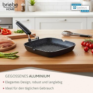 Гриль-сковорода Brieve Black Titanium індукційна, алюмінієва, з антипригарним покриттям, складана, 20x20 см