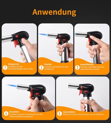 Пальник Бусен для приготування крем-брюле, приготування їжі, кемпінгу, кулінарії та хобі, сріблястий (бутан не входить до комплекту)