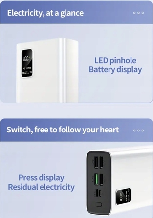Потужний павербанк Hinne HE34B 50000 mAh, 22.5W, білий, з LED-індикатором