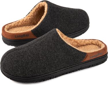 Чоловічі халати-домашні тапочки LongBay з м'якою піною Memory Foam та Sherpa-підкладкою, теплі, чорні, 43 EU