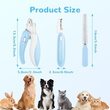 Триммер для когтів тварин Flintronic: безпечний, з LED-підсвіткою, для котів та собак, з пилозахистом (блакитний)