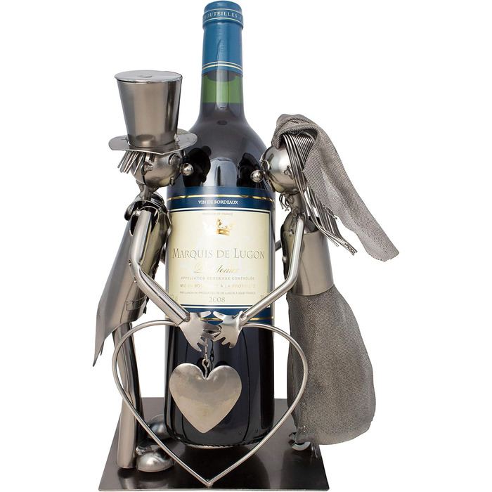 BRUBAKER Wine Bottle Holder Wedding Couple Bride and Groom Decorative Object Metal with Greeting Card for Wedding Gift