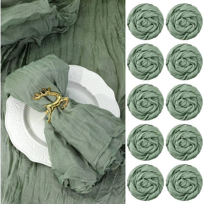 Gaze Cheesecloth Napkins, 50 x 50 cm, Napkins, crinkled, decorative fabric napkins for home, wedding, rustic table decoration, sage green, 100 pieces
