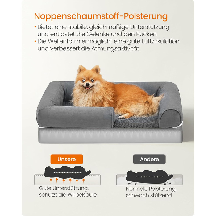 Ортопедичне ліжко для собак Feandrea, м'яке, з піднятими бортиками, 91x68x18 см, знімний чохол, антиковзаюча підставка