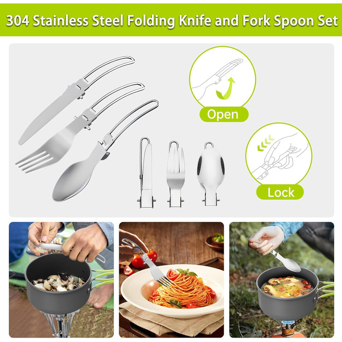 Набір посуду для кемпінгу з газовою плитою, туристичний посуд, складний набір каструль з алюмінію для BBQ, пікніка, походів (1-2 особи)