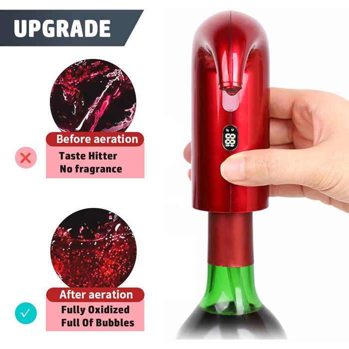 Electric Wine Aerator Dispenser, Electric Smart Decanter with Rechargeable USB Port, Electric Wine Decanter and Wine Dispenser Pourer, Wine Gift for Mother and Wife (Red01)