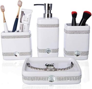 Набір аксесуарів для ванної кімнати CAA's з кераміки, 4 шт. (білий з цирконієм)