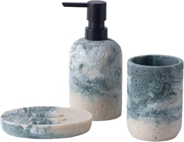 Набір для ванної кімнати 3 в 1: дозатор для мила, мильниця та тримач для зубних щіток, білий (сіро-зелений), DREI