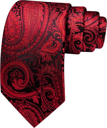 Набір краваток Barry.Wang з шовковим візерунком пейслі (3 шт.) з кишеньковим хустинкою та запонками. Червоно-чорний колір, для урочистих подій та весілля