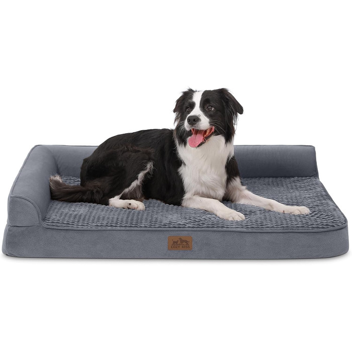 COZY KISS Orthopedic Dog Bed, 19cm Thick Dog Sofa for Medium-Sized Dogs, Removable and Washable Dog Couch, Non-Slip Bottom, Waterproof Inner Lining (Gray-L-Type, L(107 * 76 * 19CM))