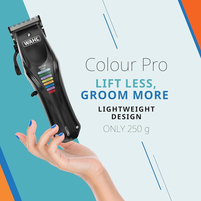 WAHL Animal Color Pro: бездротова машинка для стрижки собак з набором кольорових насадок, тиха, акумуляторна, чорна