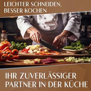 Кухонний ніж Glavory з чорним лезом та дерев'яною ручкою, 20 см - професійний кухонний ніж з надзвичайно гострим лезом, в подарунковій упаковці
