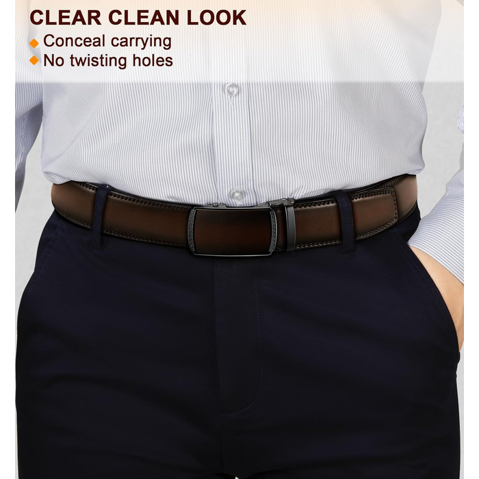 Чоловічий шкіряний ремінь KEMISANT з автоматичною пряжкою, 35 мм, без отворів, регульований розмір 115 см, темно-коричневий