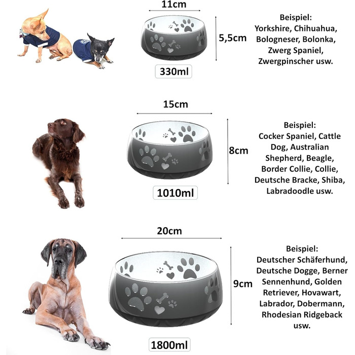 Миска для собак великих та маленьких порід - годівниця/поїлка S/M/L з неслизьким дном (1800 мл, чорна)