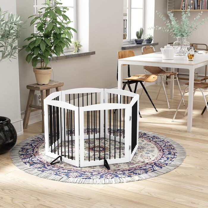 Захисний бар'єр для собак, перегородка для собак у квартиру без свердління, металева та дерев'яна, самостійна, перегородка для собак, ворота для собак, захисний бар'єр для собак, складна біла перегородка, 4 панелі, захист дверей, 24 дюйми * 4 (24 дюйми * 