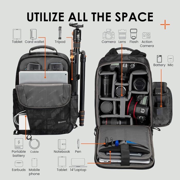 Рюкзак для фотокамери TARION: водонепроникний, з відділенням для ноутбука 14