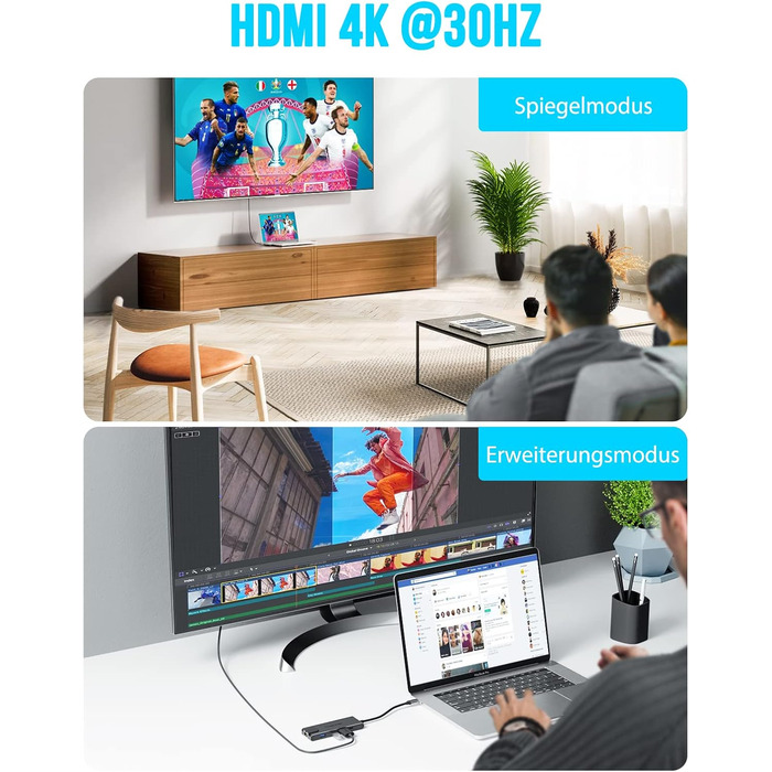 Lemorele USB-C хаб 14-в-1: док-станція з 3 портами дисплея (2 HDMI 4K + VGA), 5 USB (3x USB 3.0), 100W PD, SD/TF кардрідер, аудіо, сумісна з MacBook, Dell, Windows