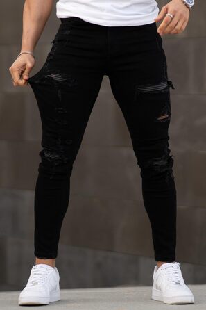 Чоловічі рвані джинси GINGTTO Skinny Stretch Slim Fit (Чорні, 34W/30L)